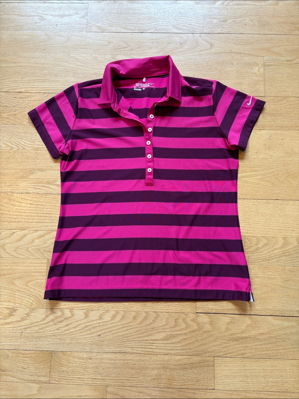 Nike Girls Pink and Dark Purple Striped Polo